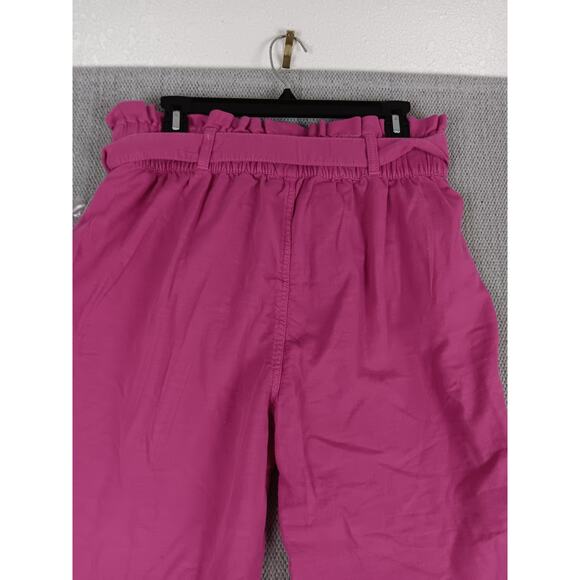 Lauren Conrad Paperbag Pants Womens Large Hot Pink Belted High Waist Lyocell - Picture 9 of 15